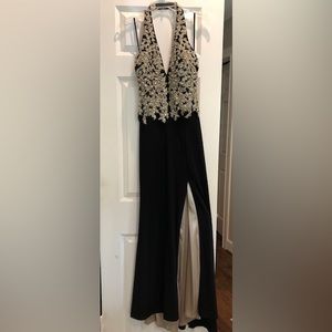Black and Gold Halter Gown